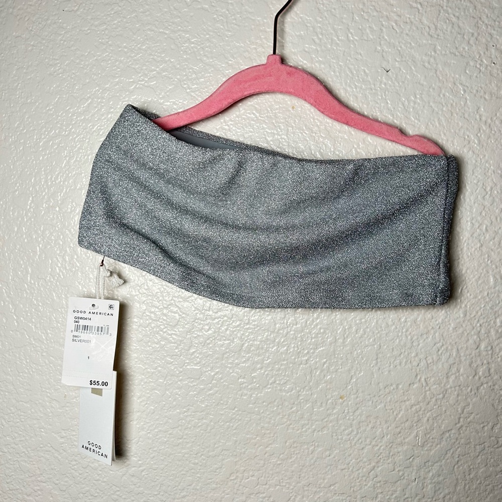 Good American Sparkly Silver Gray Tube Top